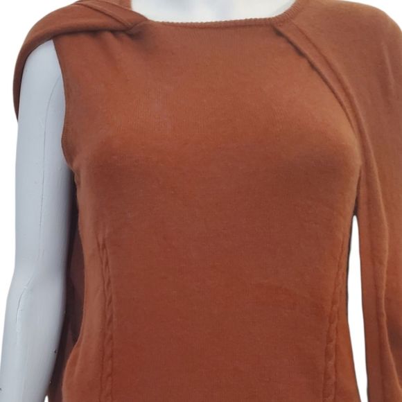 Cullen Cashmere Rust Tank with Attached Cape Cardigan Orange Brown - Picture 6 of 6